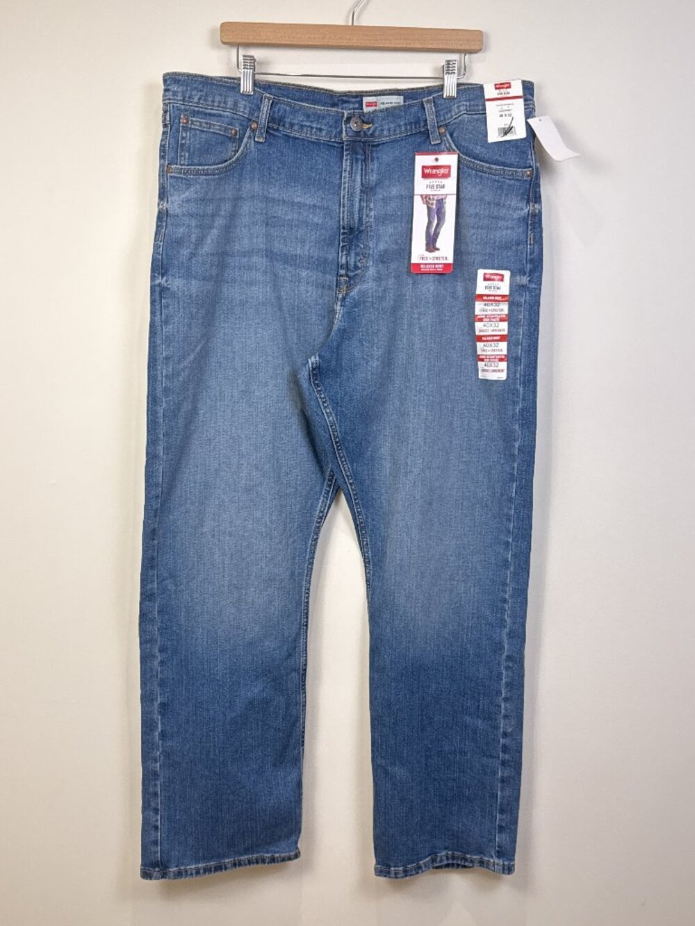 Wrangler Five Star Mens Relaxed Bootcut Jeans Stretch Medium Wash Denim 40x32